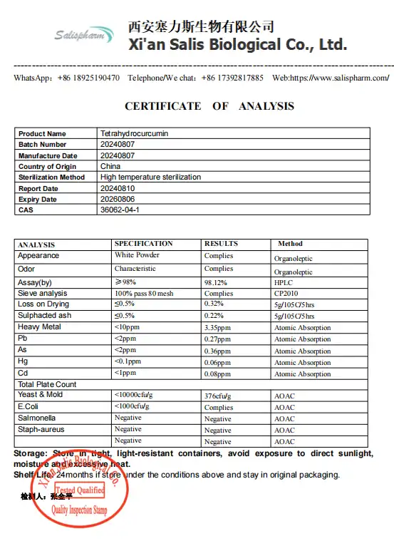 Tetrahydrocurcumin COA Tetrahydrocurcumin COA