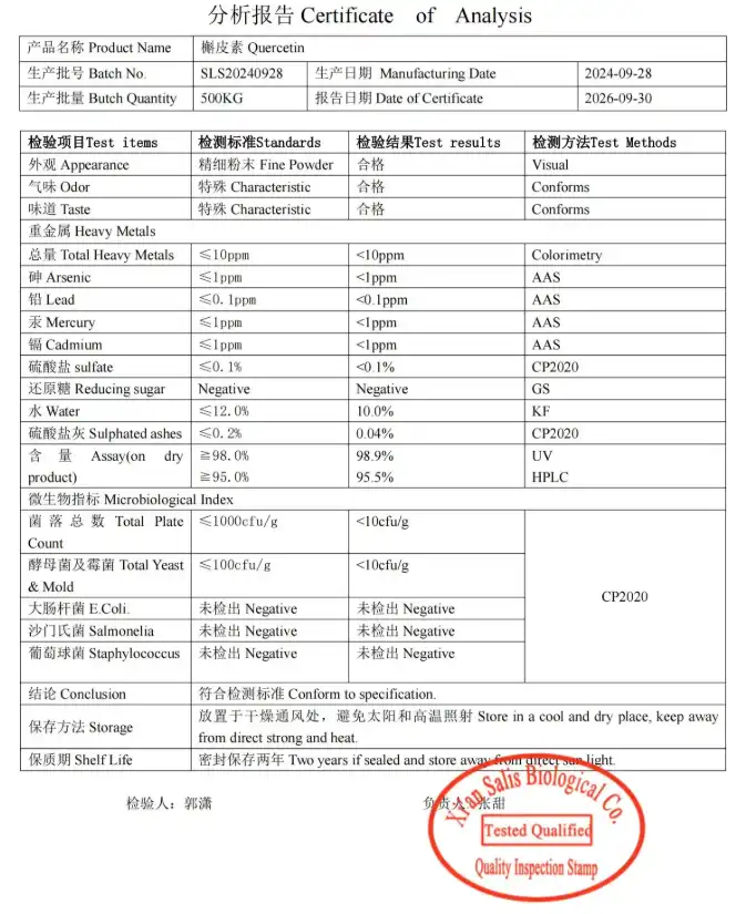 Quercetin powder COA